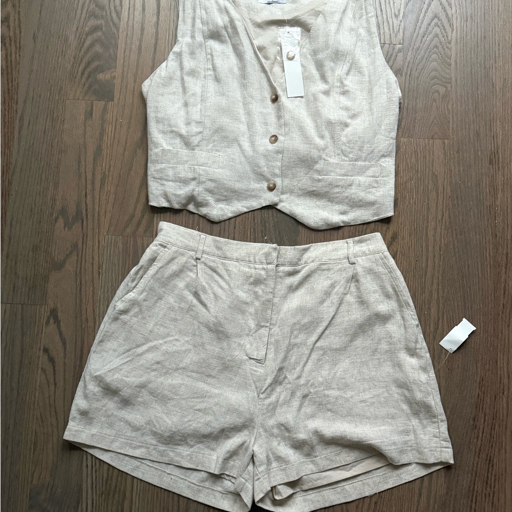 Beige Vest and Shorts Set
